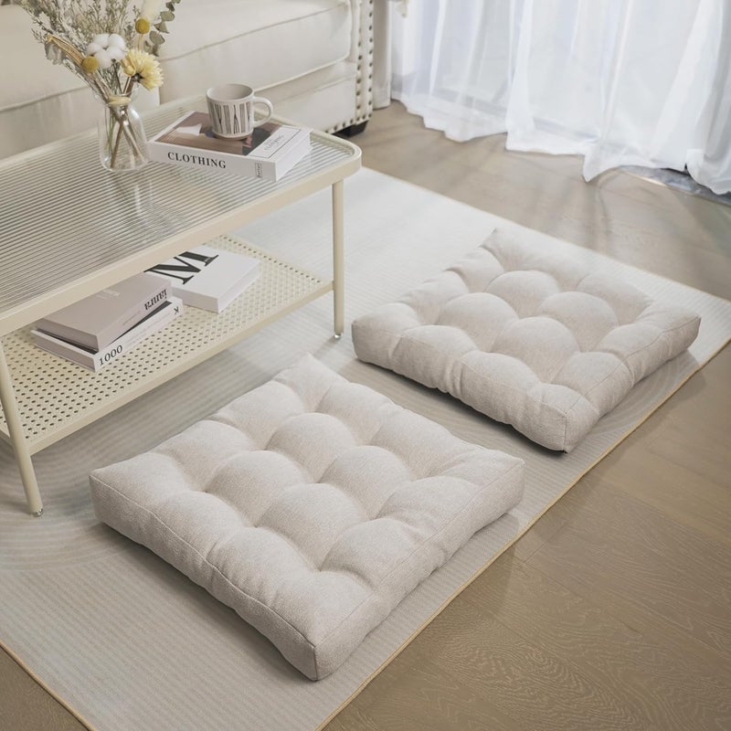 Tromlycs Floor Pillow Cushions for Adults Set of 2 Large Square Gel Memory Foam Pillows for Seating 20 x 20 x 4 Inch Beige - Image 1